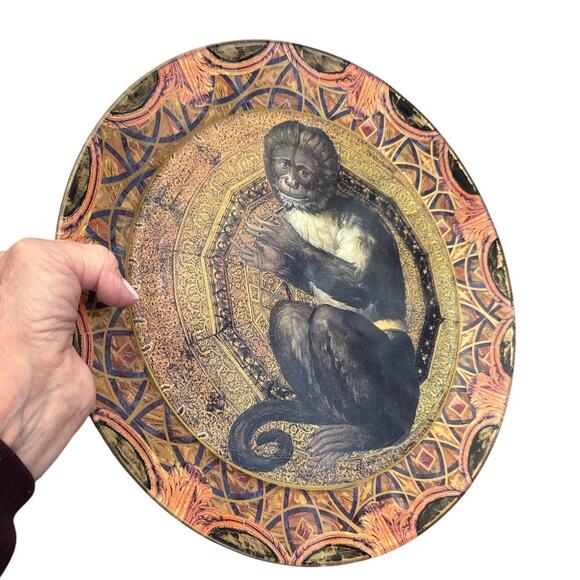 Rare Durwin Rice New York Signed Decoupage Ape Plate - Picture 3 of 10